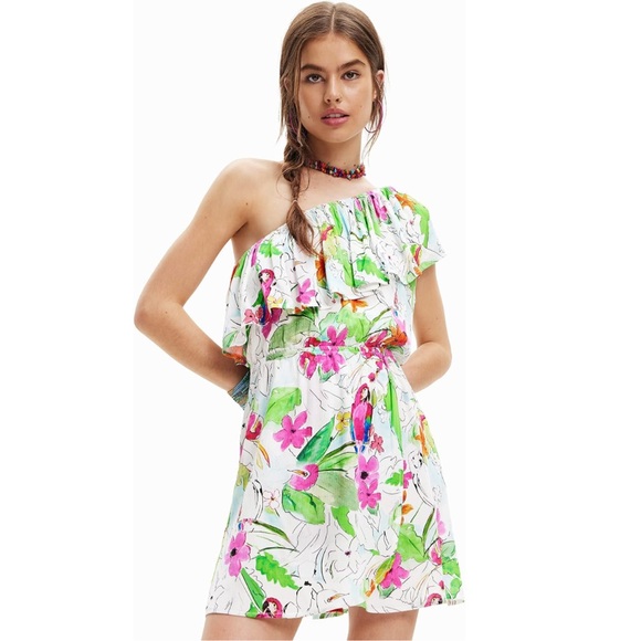 DESIGUAL Tropical asymmetric mini dress in Floral Multi Size M - Picture 13 of 15